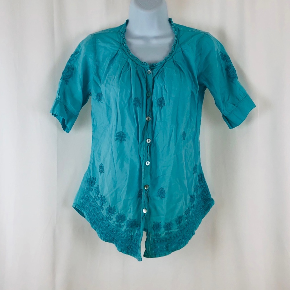 Fabindia Cotton button front embroidered top XS